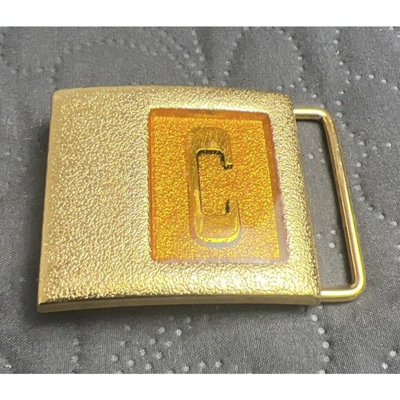 VINTAGE LEE N.Y. MADE IN USA BELT BUCKLE LETTER "C" Goldtone Retro Western - Picture 1 of 9